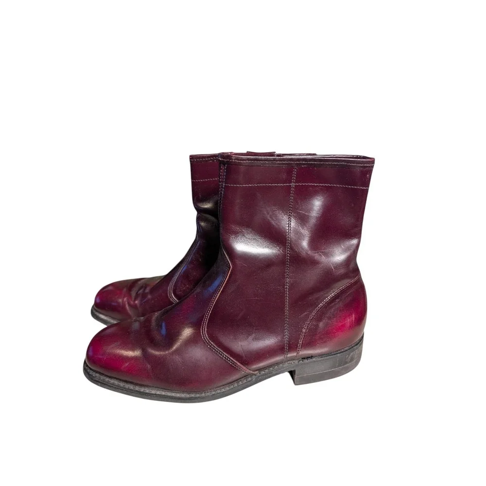 Goodyear Burgundy Leather Beatle Boots Mens Size 8 3E Wide Side Zip Ankle Boots